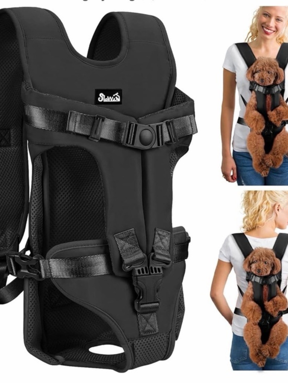Lukovee Pet Carrier Backpack, Quick-Fit Legs Out Adjustable Pet Dog Front M
